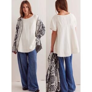 Free People Bohemian Ethereal Billowy Sunset City Tunic Swing Top White Large